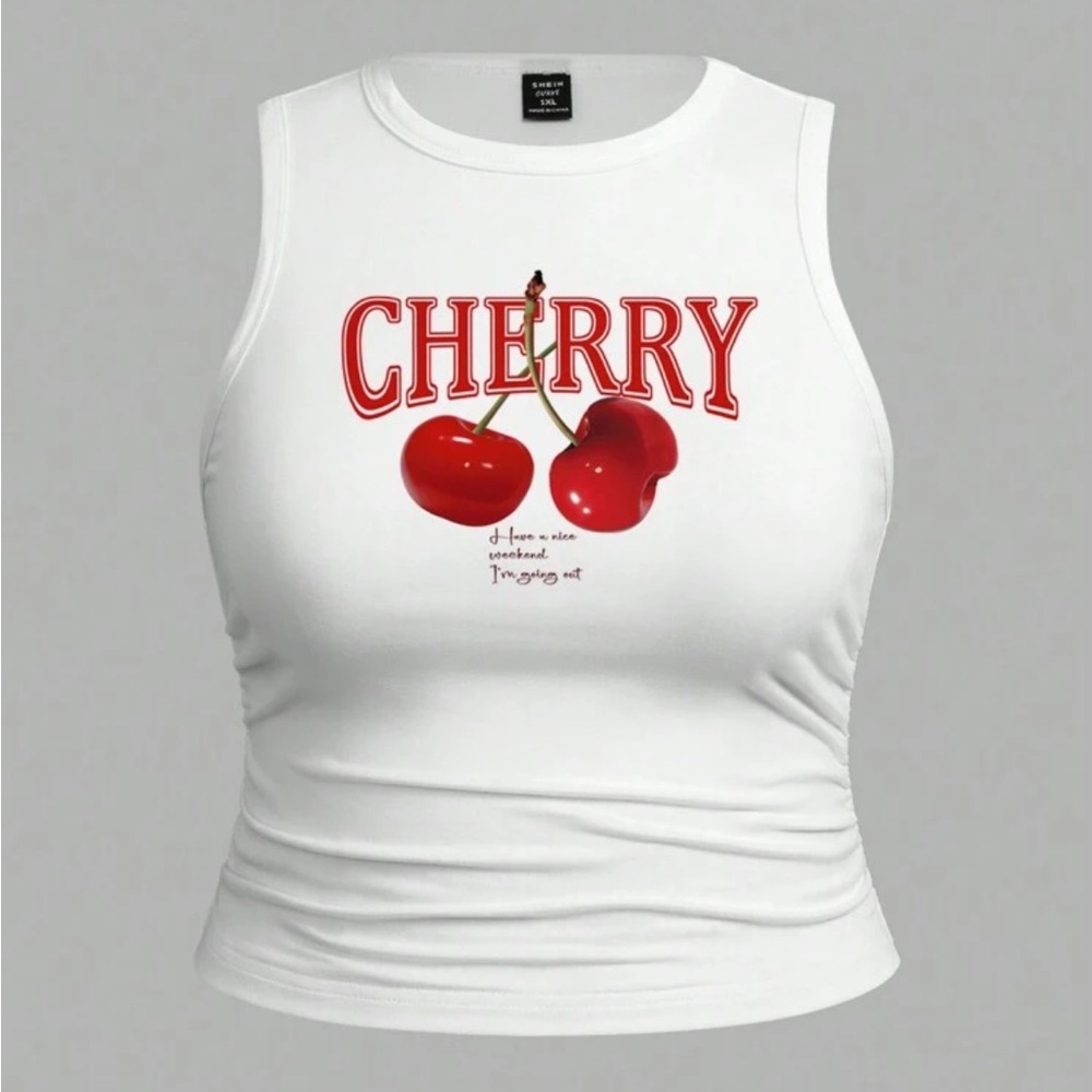 ✨SHEIN Curve Cherry White Square Neck Top✨